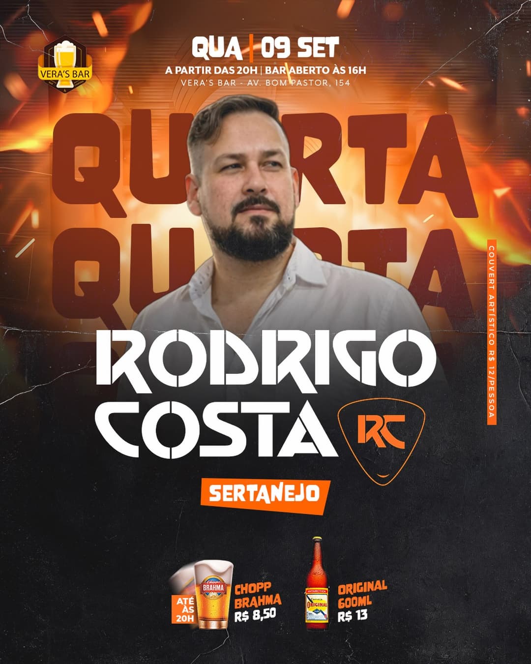 Flyer de Cantor Rodrigo Costa
