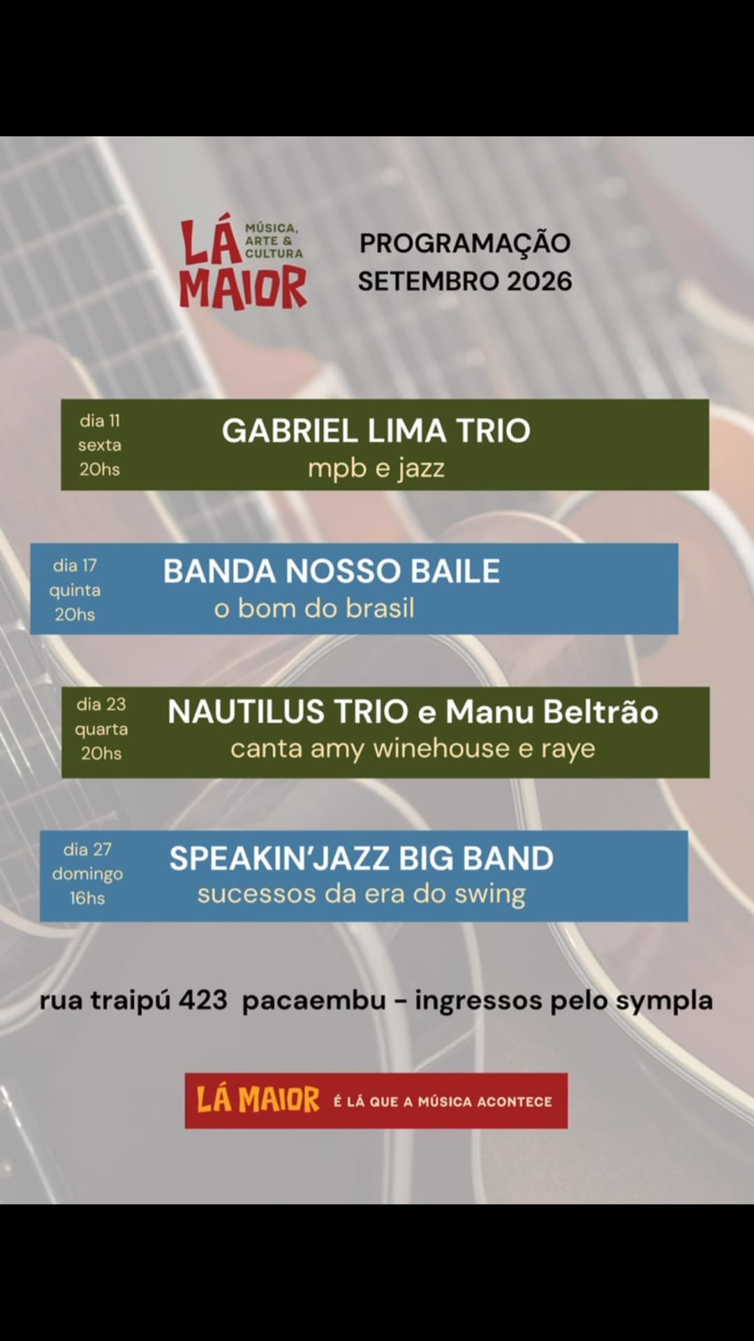 Flyer de Gabriel Lima Trio, Banda Nosso Baile e mais 2 artistas