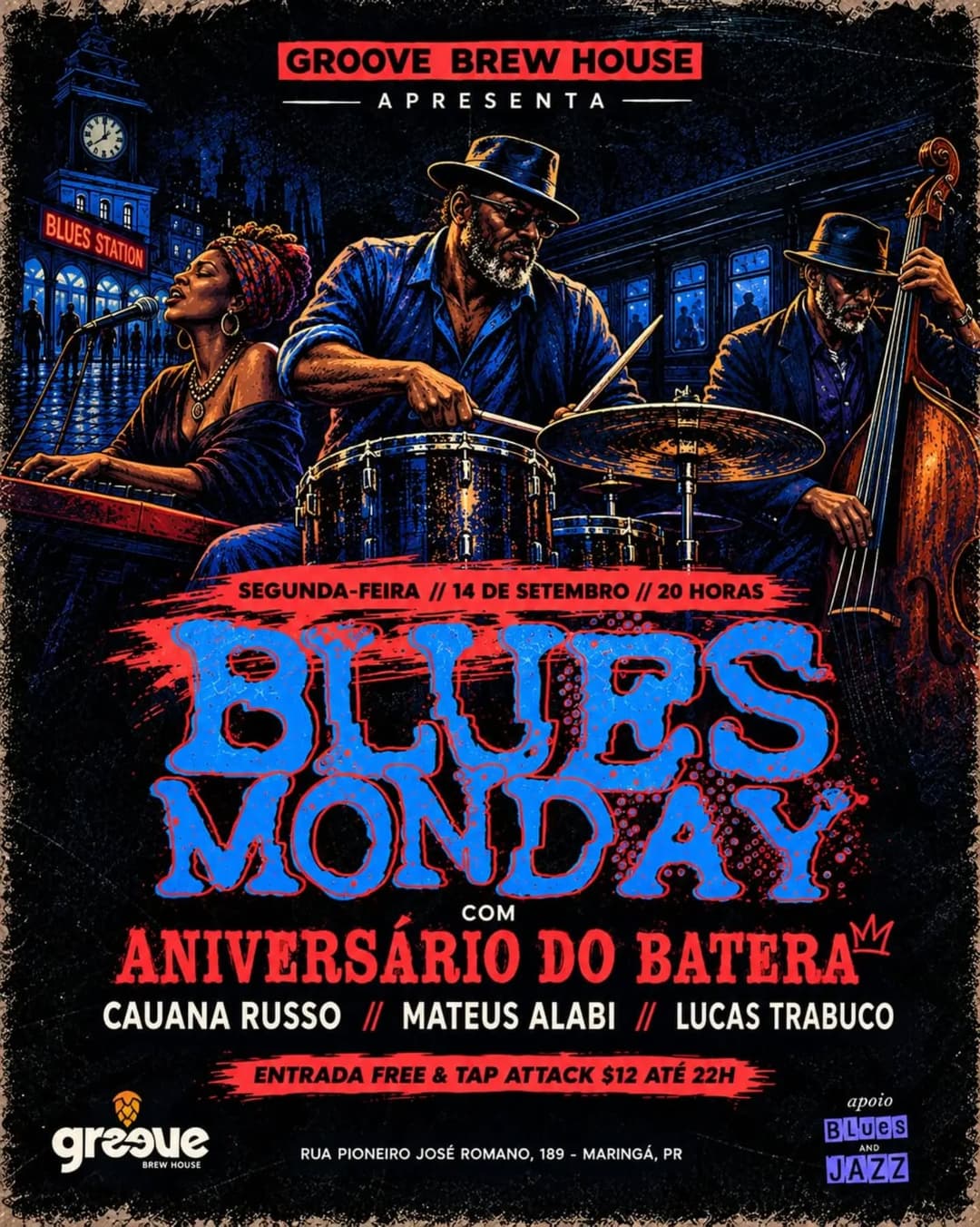 Flyer de Cauana Russo, Lucas Trabuco e mateusalabi