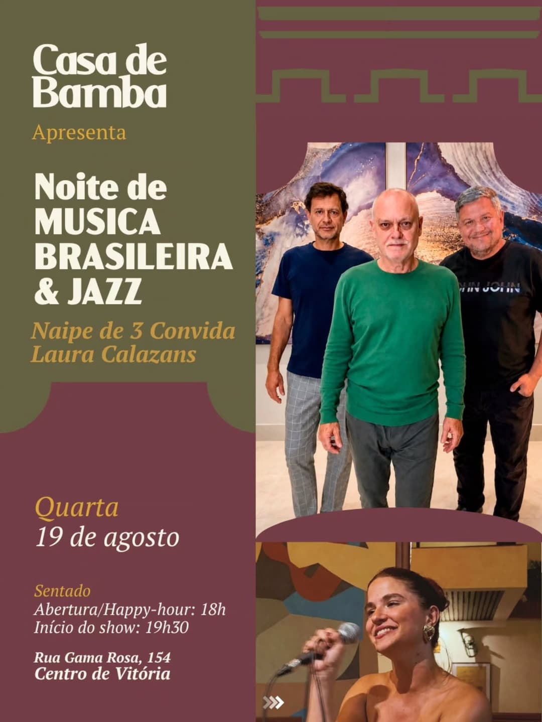 Flyer de Naipe de 3 e Laura Calazans
