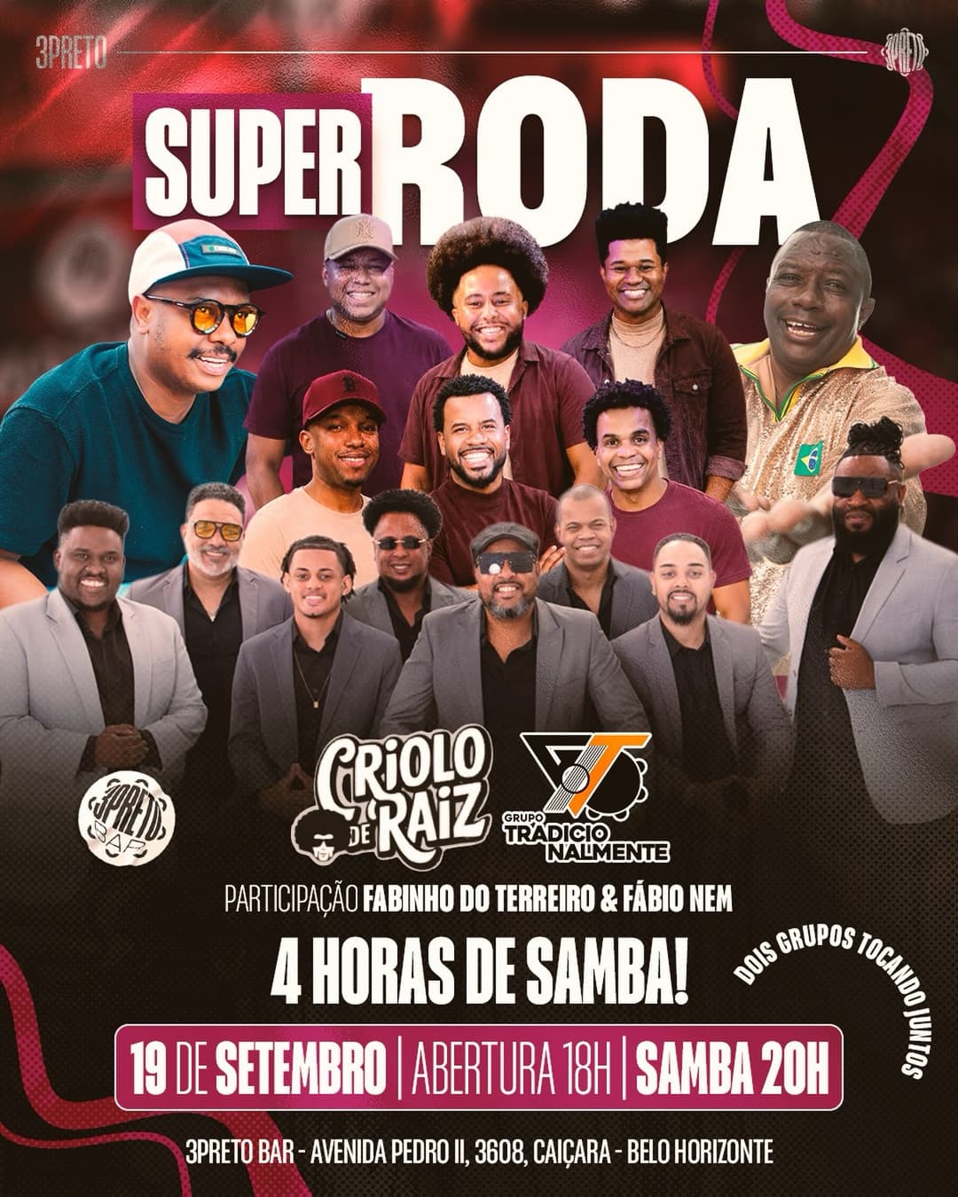 Flyer de Criolo de Raiz BH e mais 3 artistas