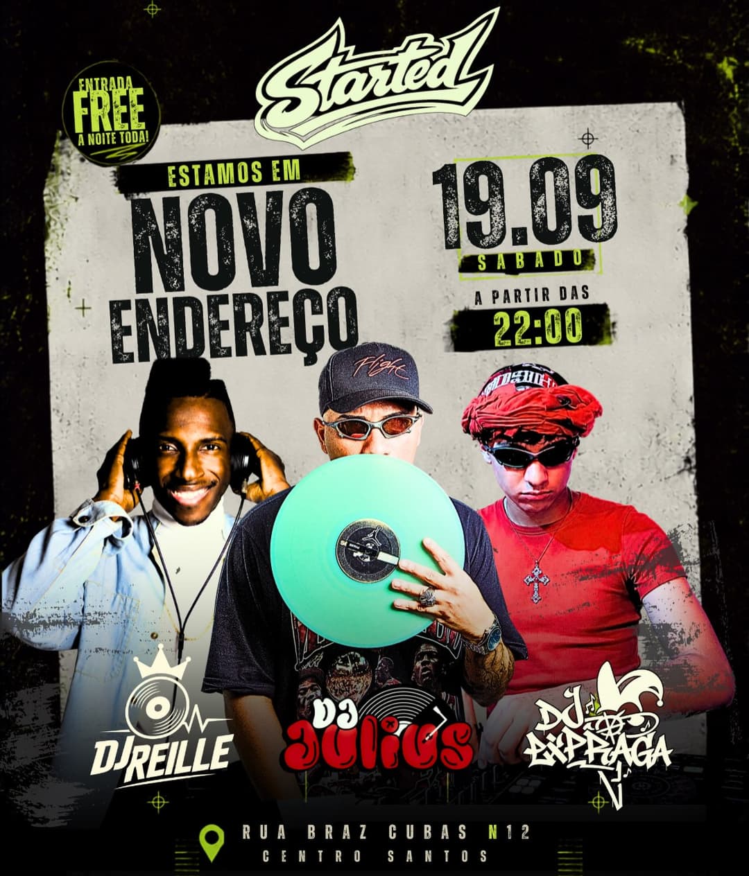 Flyer de DJ Reile, DJ Julius e DJ La Praga