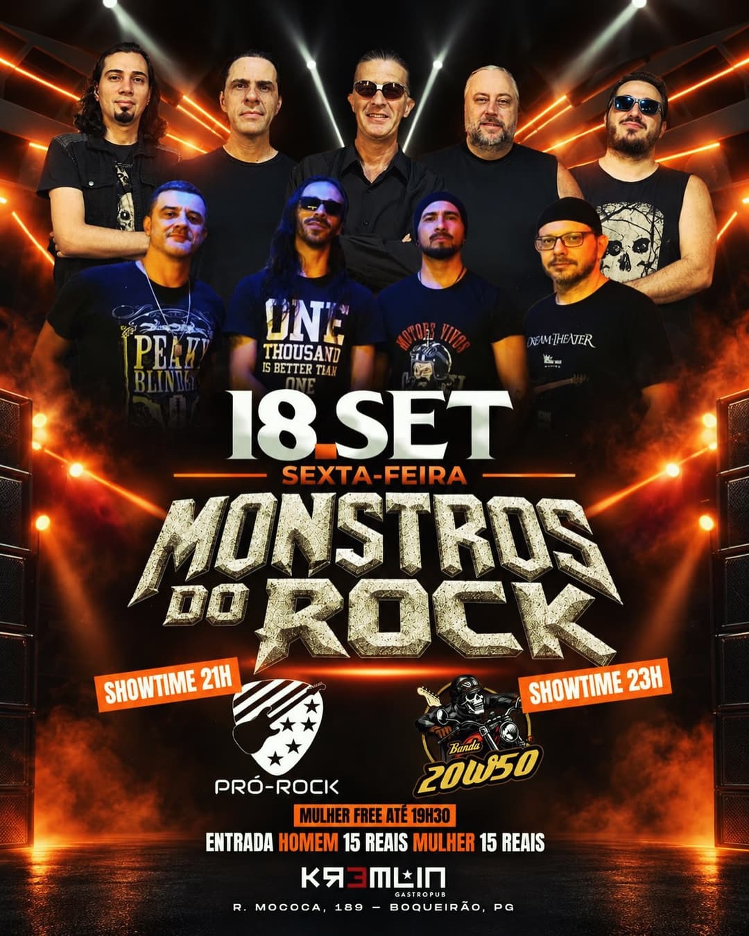 Flyer de Banda 20W50, MONSTROS DO ROCK e PRÓ-ROCK