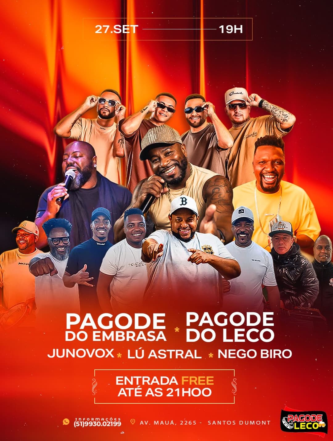 Flyer de Pagode do Embrasa, pagodedoleco e mais 3 artistas