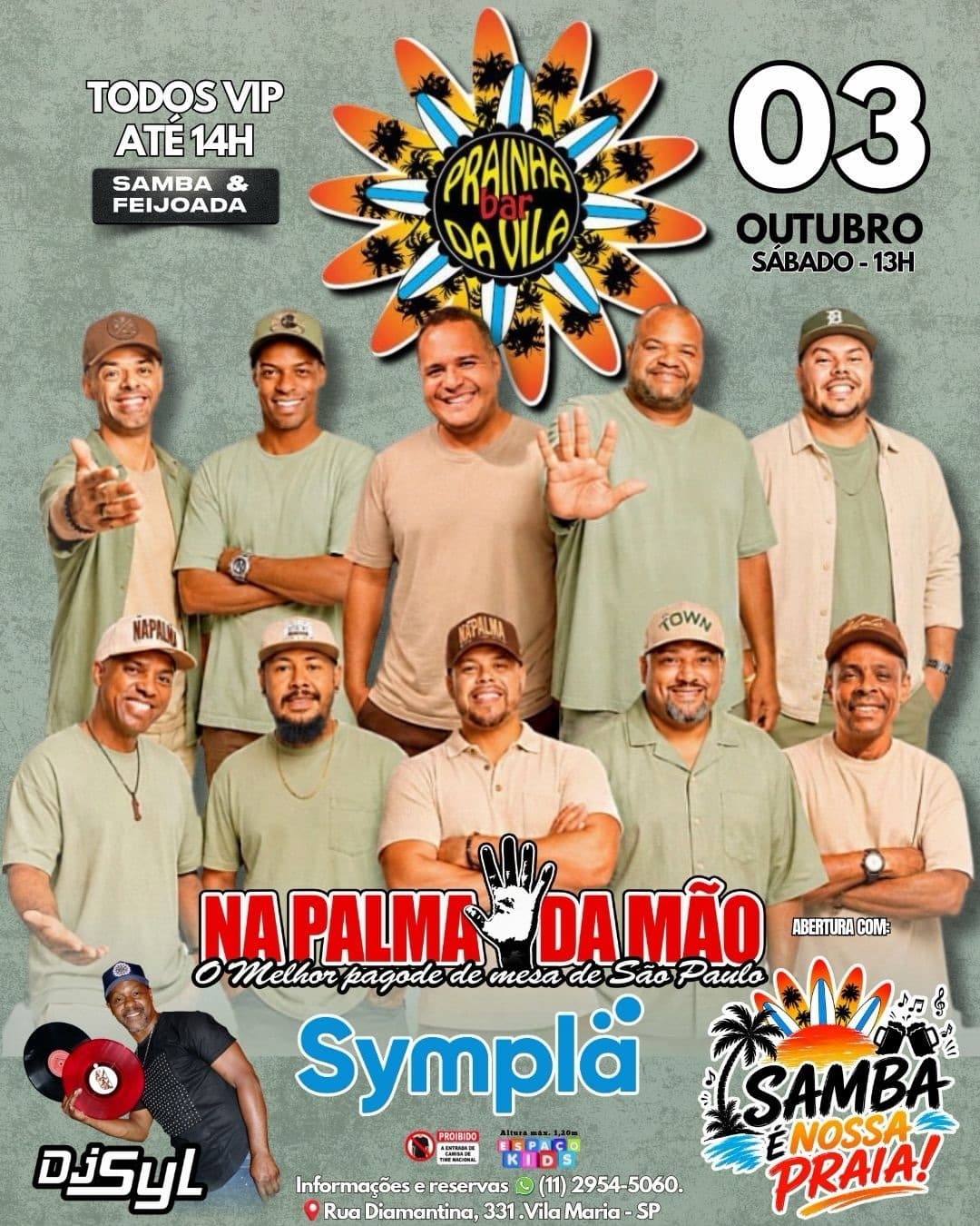 Flyer de Na Palma da Mão, Samba É Nossa Praia e mais 2 artistas