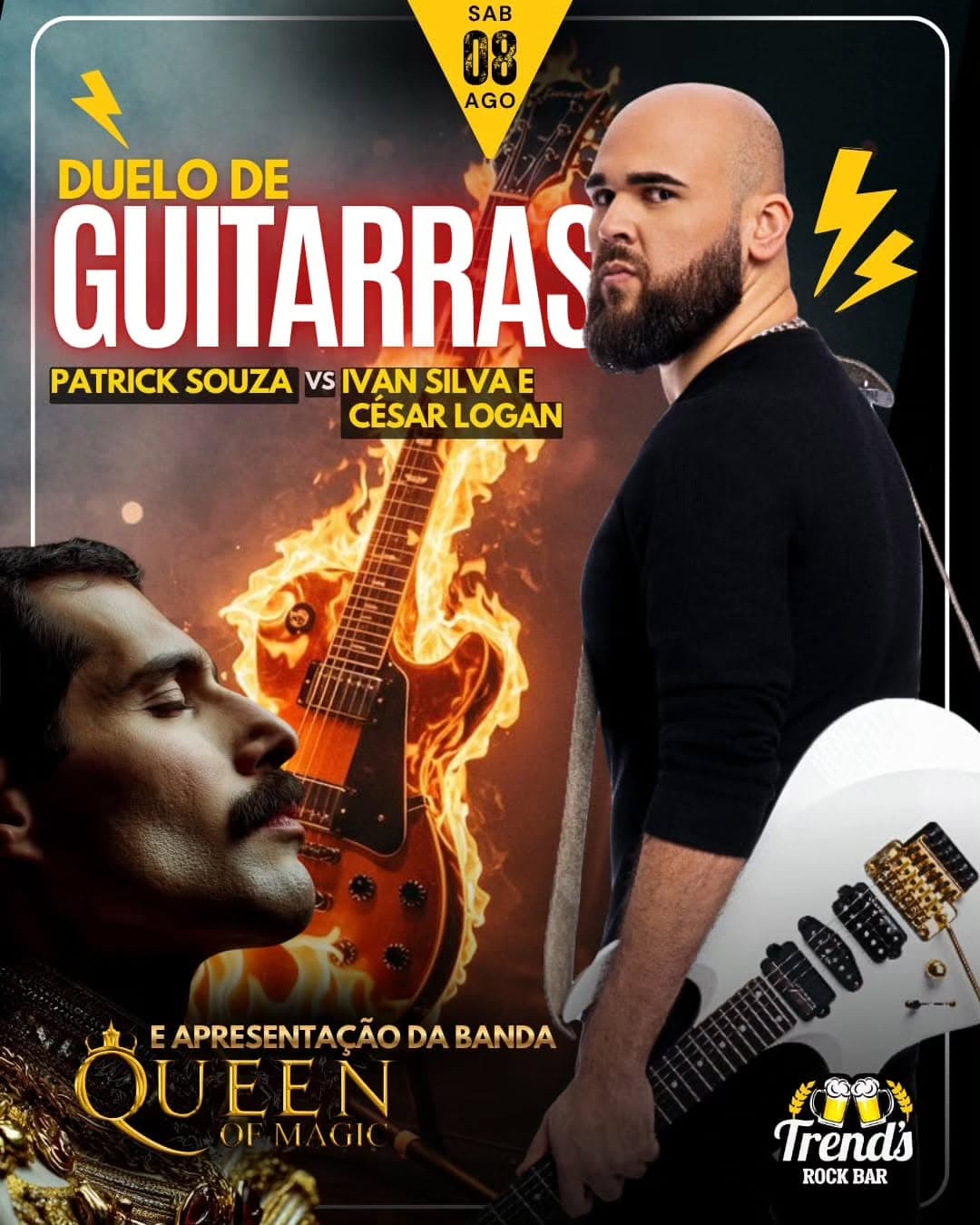 Flyer de Queen of Magic, Duelo de Guitarras e mais 3 artistas
