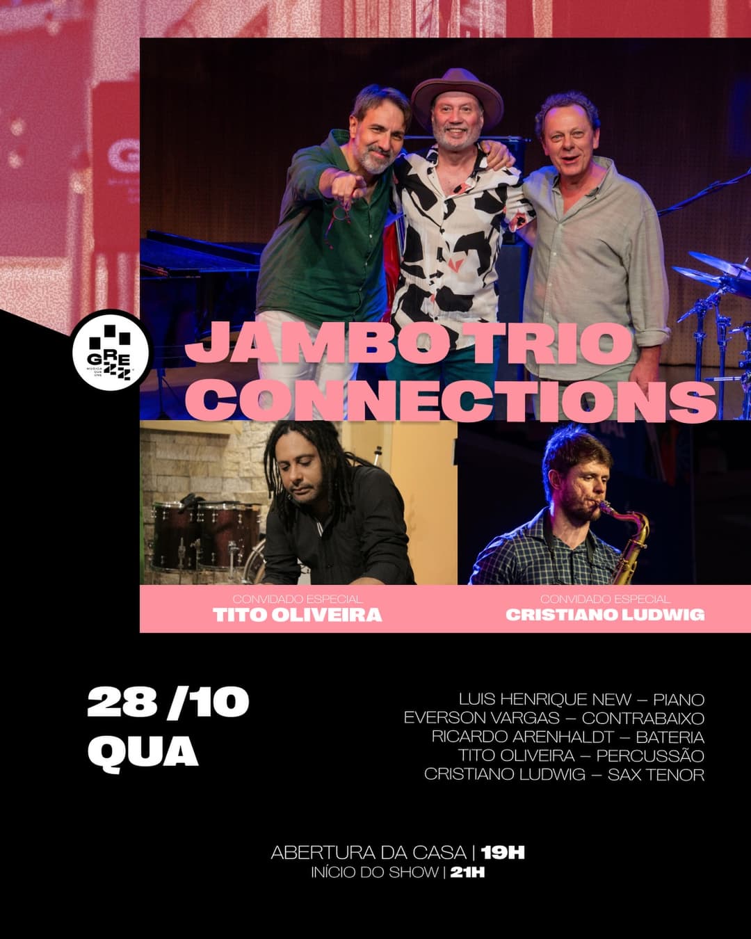 Flyer de Jambo Trio, Tito Oliveira e Cristiano Ludwig