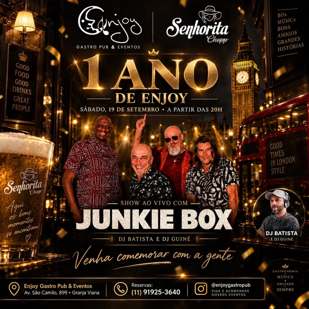 Flyer de Banda Junkie Box, DJ Batista e DJ Guiné