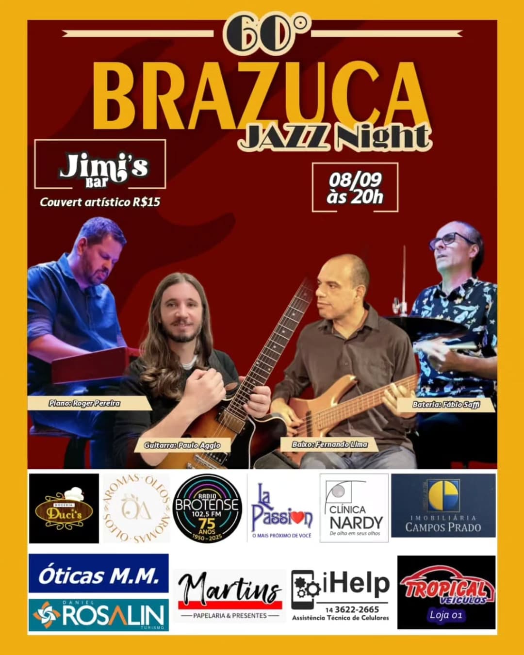 Flyer de Fernando Lima, Roger Pereira, Paulo Aggio e Fábio Saffi