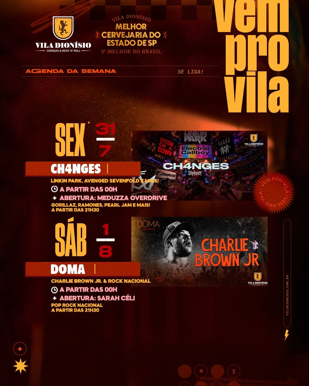Flyer de CH4NGES, Doma, Sarah Céli e Meduzza Overdrive