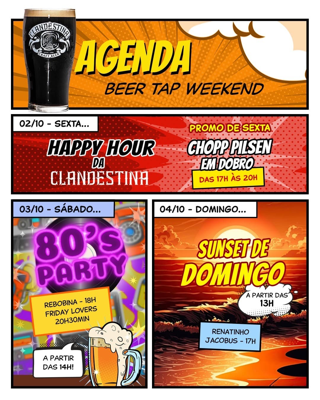 Flyer de rebobinarockband e Banda Friday Lovers