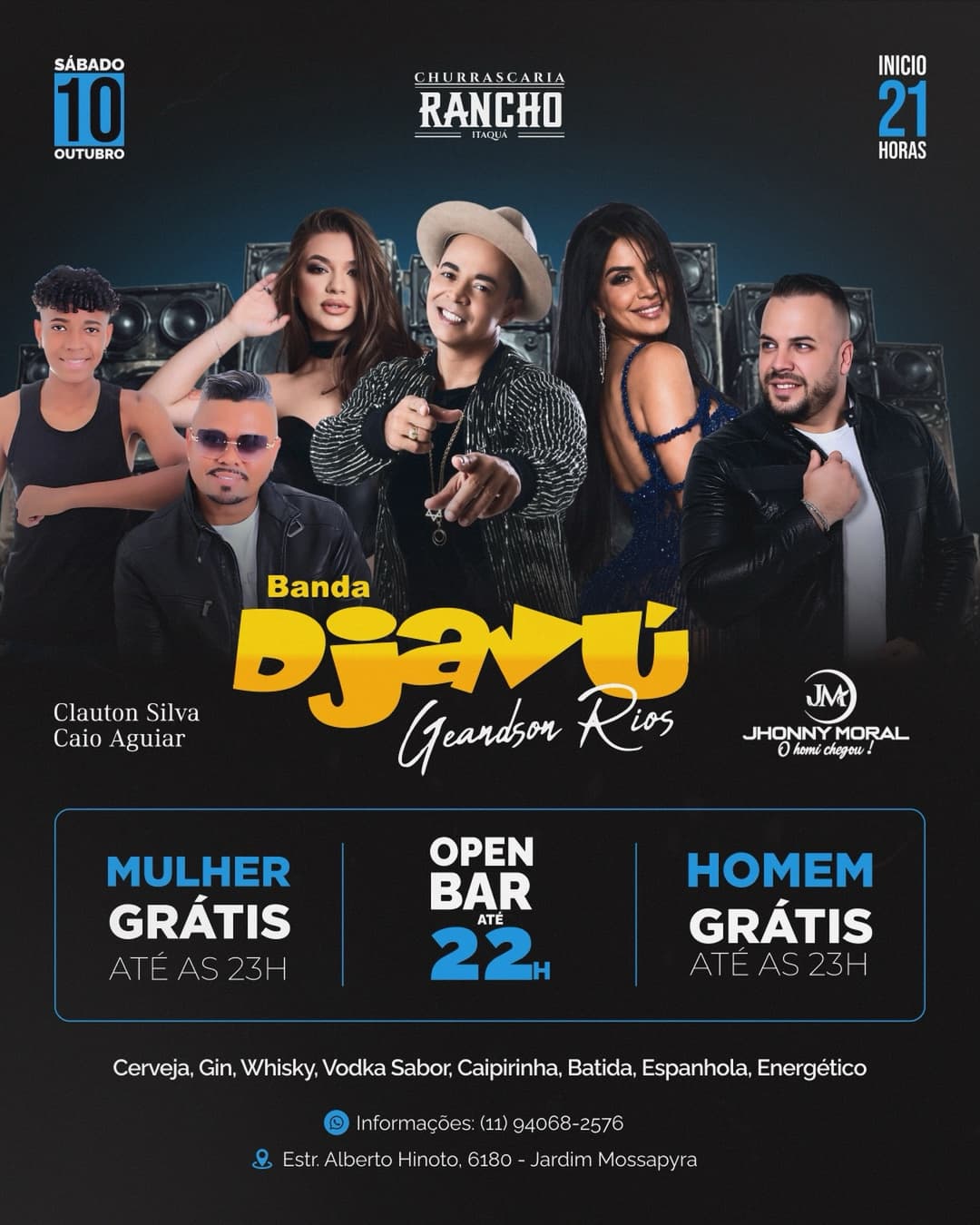 Flyer de Jhonny Moral, Clauton Silva e Banda Djavú