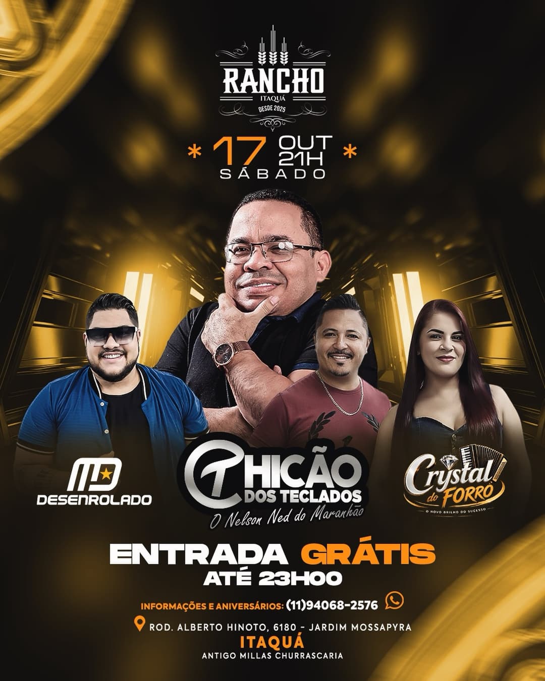 Flyer de MD Desenrolado, Chicão dos Teclados e Crystal do Forró