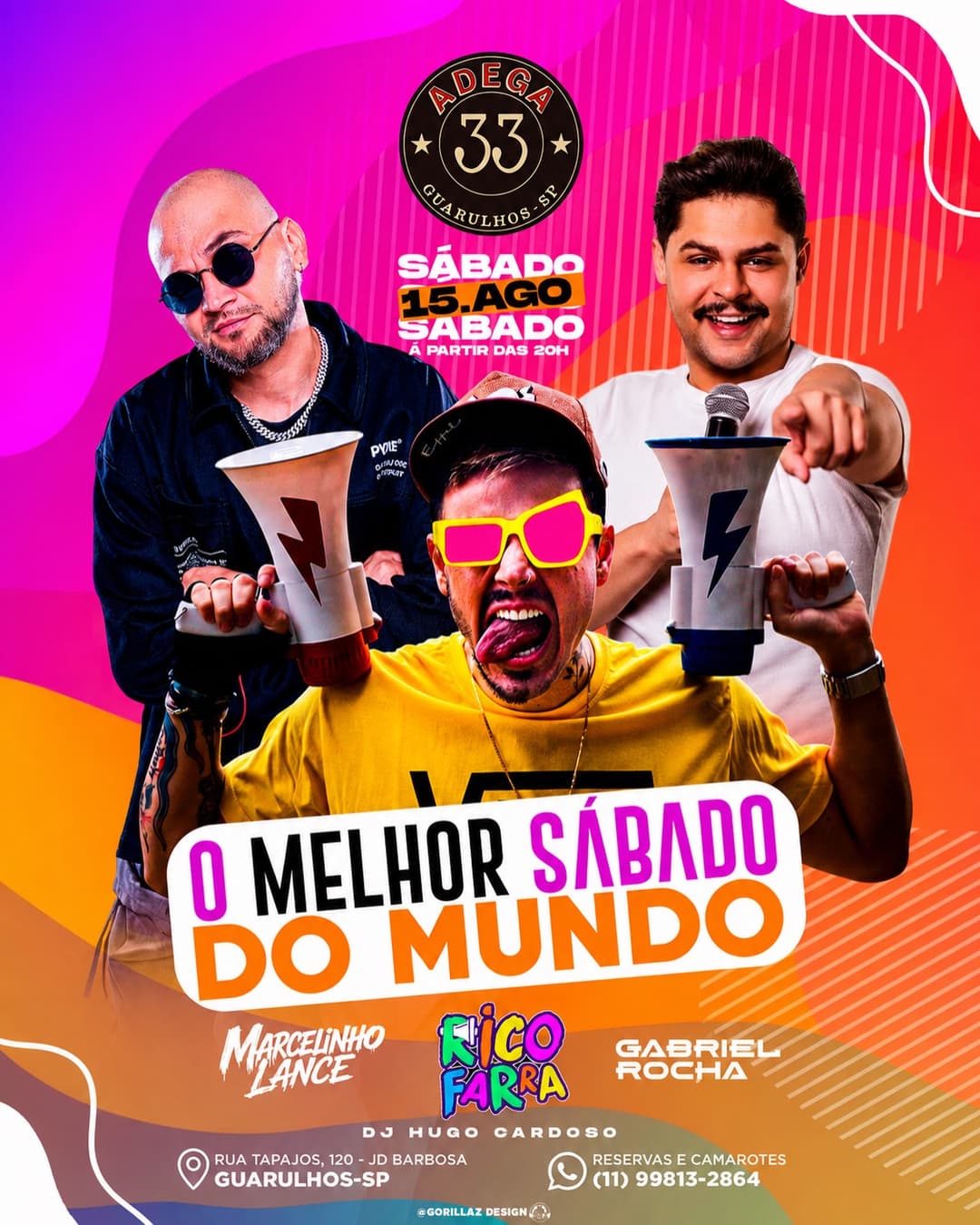 Flyer de Gabriel Rocha, Marcelinho Cantor e Rico Henriques