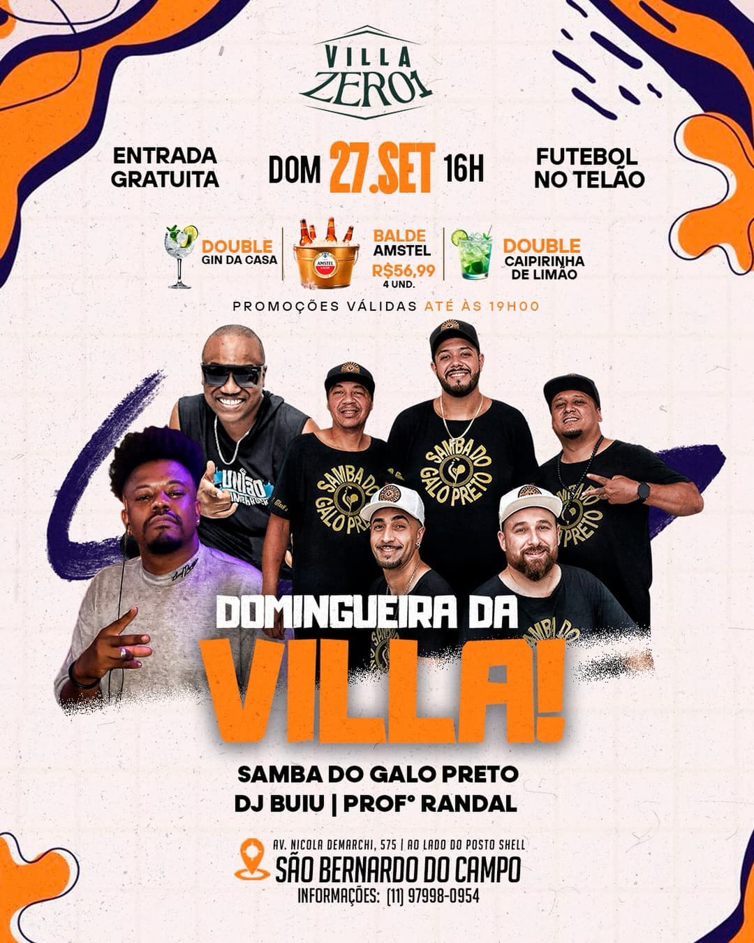 Flyer de Samba do Galo Preto, DJ Buiu e Profº Randal