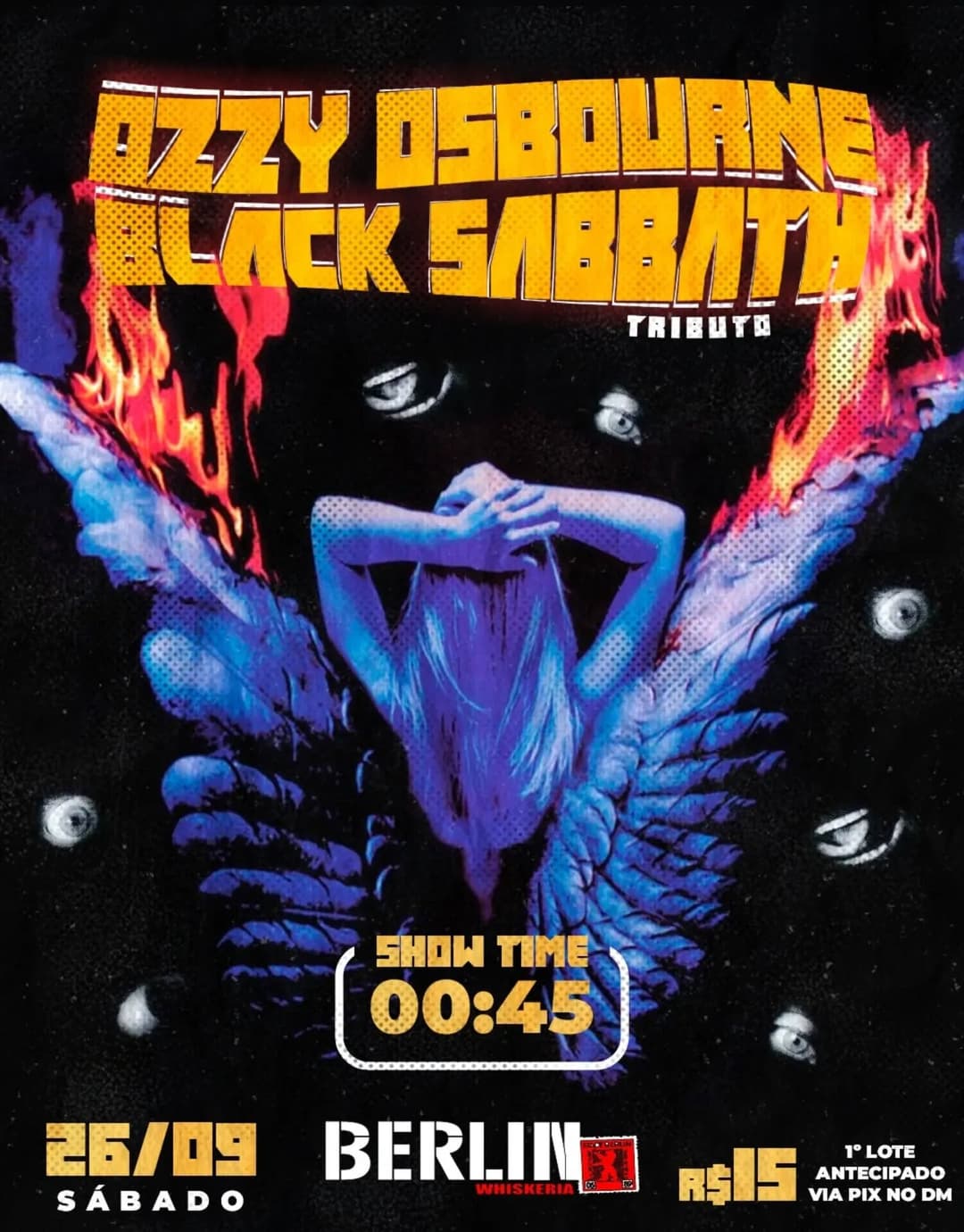 Flyer de Tributo a Ozzy Osbourne e ao Black Sabbath