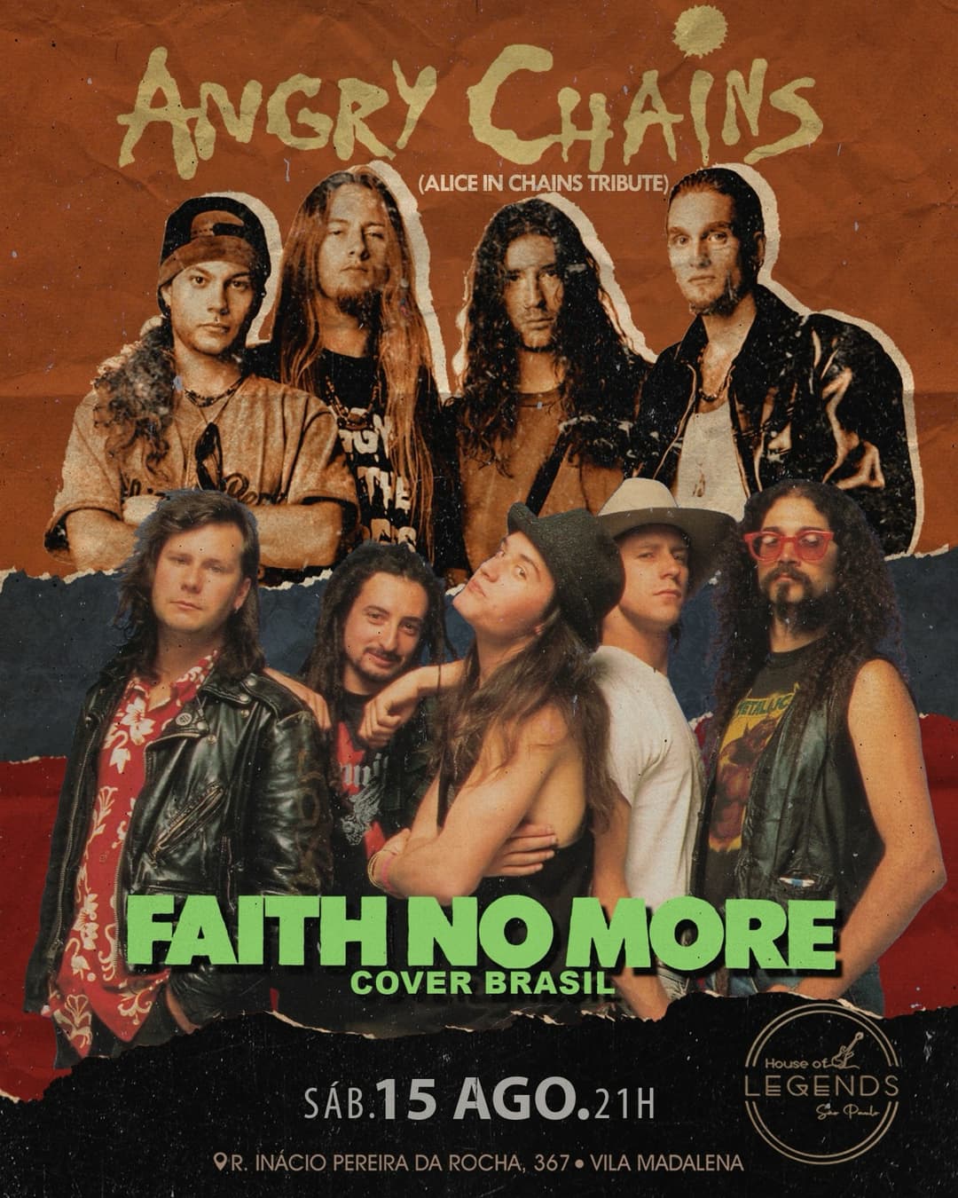 Flyer de Angry Chains e Faith No More Cover Brasil