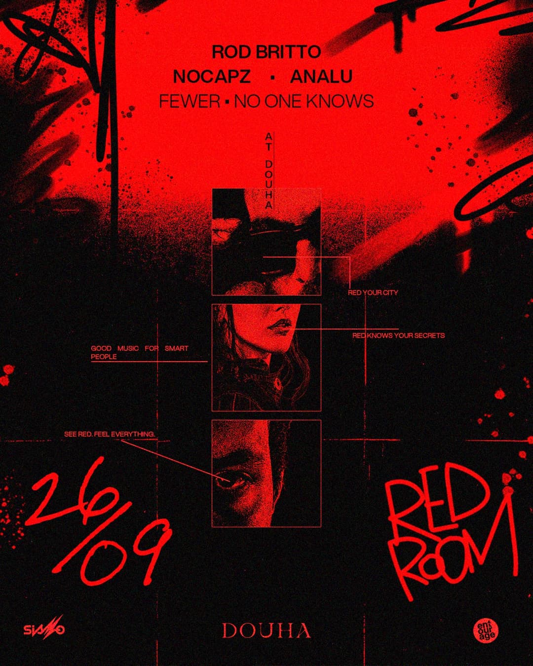 Flyer de Fewer, Red Room, Analusoyeu e mais 2 artistas