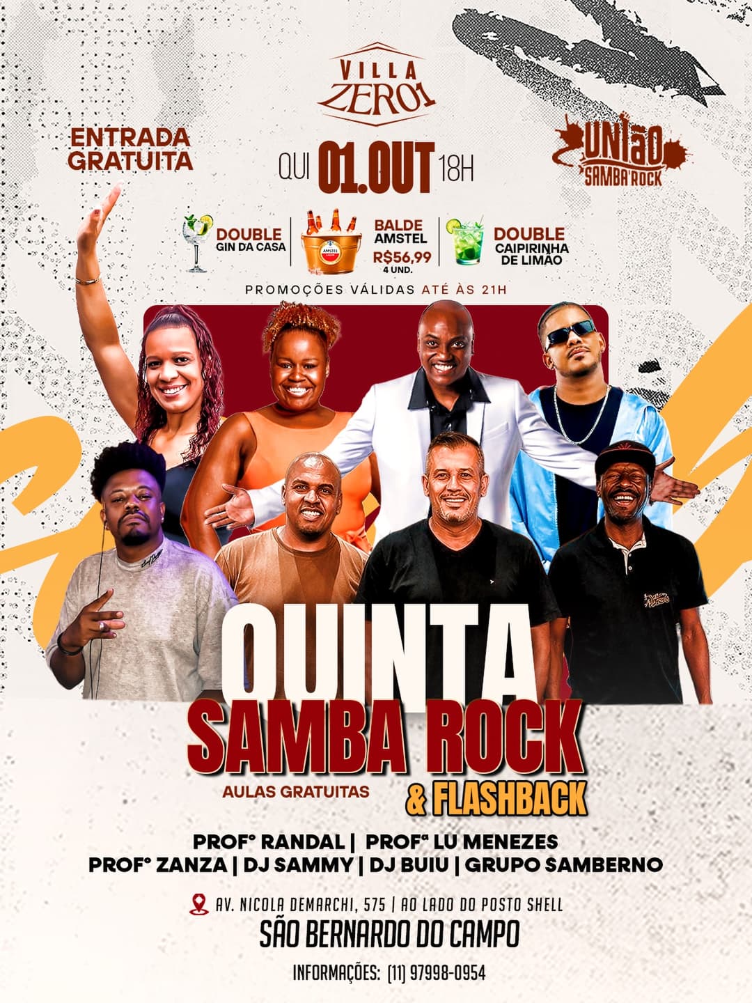 Flyer de DJ Sammy, Professor Randal e mais 4 artistas